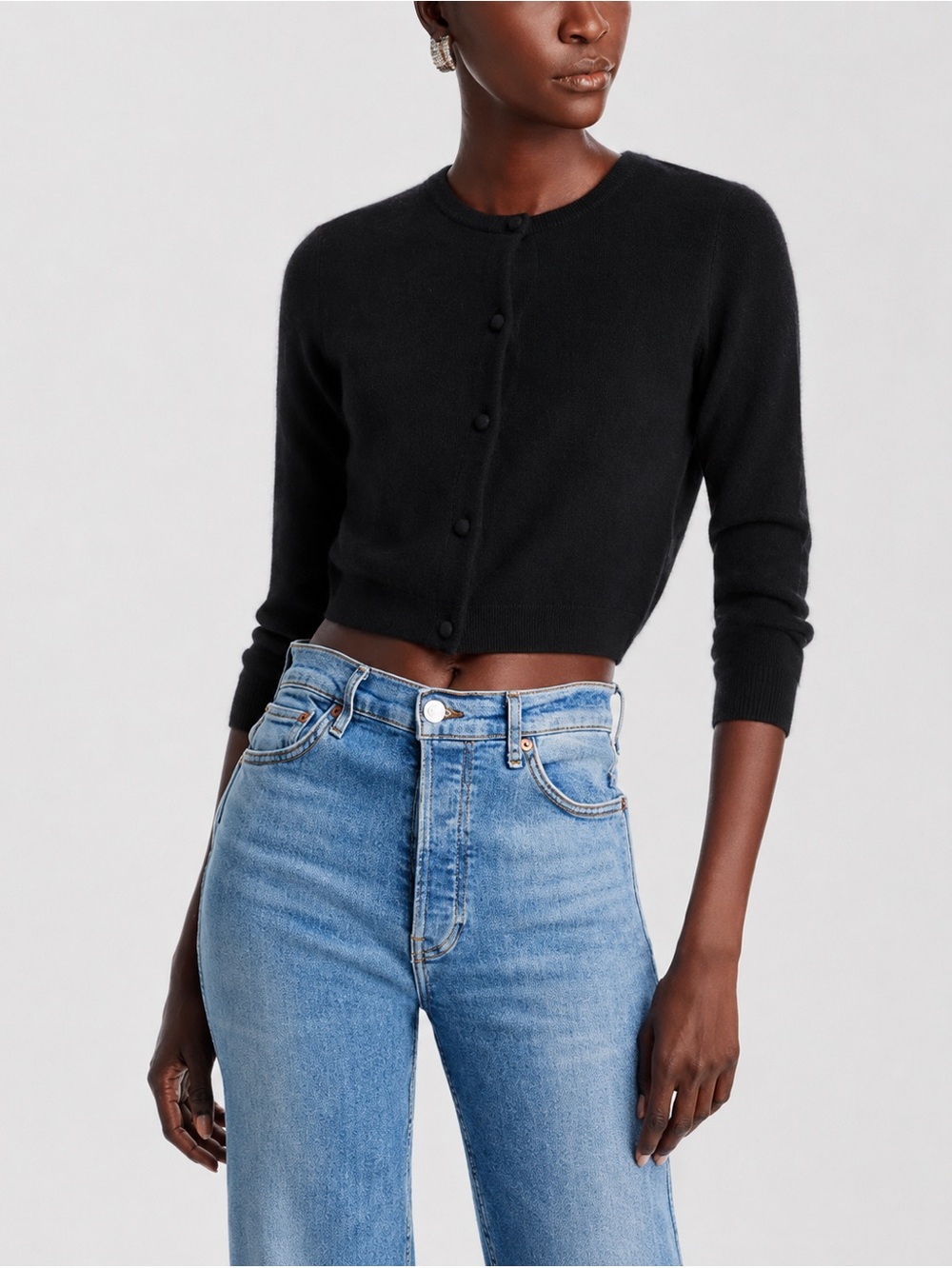 AQUA x Liat Baruch Cashmere Cardigan Black Cropped Sweater XS/S